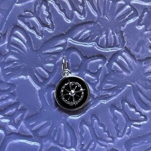 Jet Set Candy Black Enamel 925 Sterling Silver Compass Mini Charm